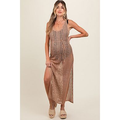 Maternity Crochet V-Neck Side Slit Cover Up