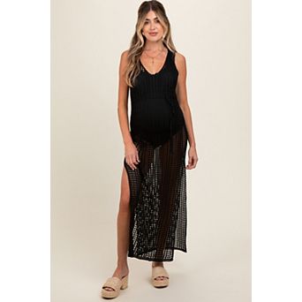 Maternity Crochet V-Neck Side Slit Cover Up