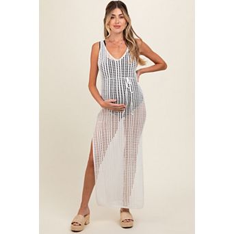 Maternity Crochet V-Neck Side Slit Cover Up