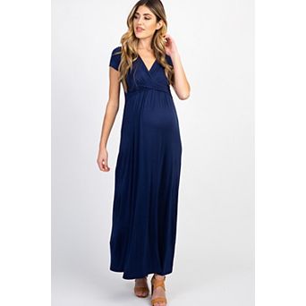 Maternity Petite Navy Draped Maternity/Nursing Maxi Dress