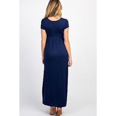 Maternity Petite Navy Draped Maternity/Nursing Maxi Dress