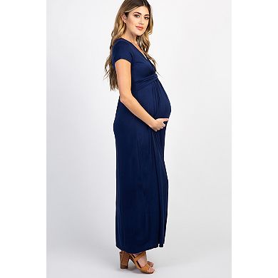 Maternity Petite Navy Draped Maternity/Nursing Maxi Dress