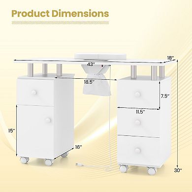 Gymax Manicure Table Nail Desk w/ Electric Dust Collector 3 Dust Bags Wrist Rest