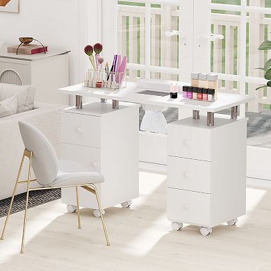 Gymax Manicure Table Nail Desk w/ Electric Dust Collector 3 Dust Bags Wrist Rest