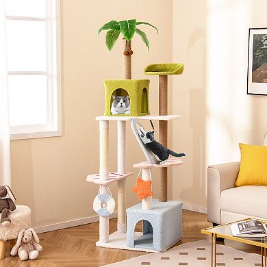 Gymax Large Cat Tree Multi-level Cat Tower Furniture w/ Scratching Ramp