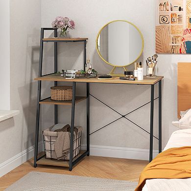 Gymax Home Office Desk Computer Desk w/ Bookshelf Host Stand Metal Frame Study Writing Desk