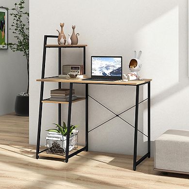 Gymax Home Office Desk Computer Desk w/ Bookshelf Host Stand Metal Frame Study Writing Desk