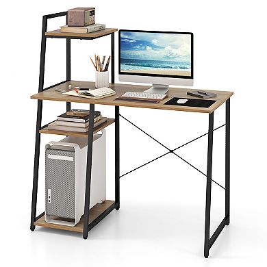 Gymax Home Office Desk Computer Desk w/ Bookshelf Host Stand Metal Frame Study Writing Desk