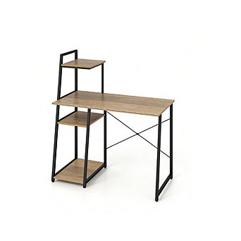 Gymax Home Office Desk Computer Desk w/ Bookshelf Host Stand Metal Frame Study Writing Desk