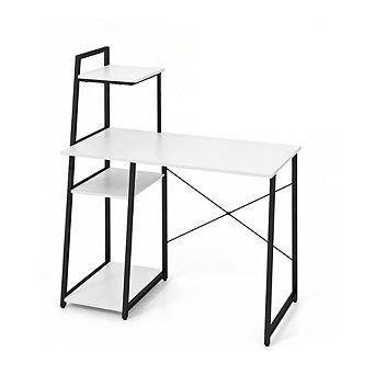 Gymax Home Office Desk Computer Desk w/ Bookshelf Host Stand Metal Frame Study Writing Desk