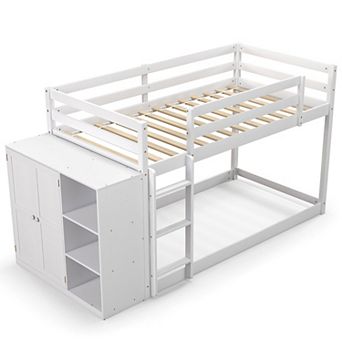 Gymax Bunk Bed Wood Frame Storage Shelves Ladder Guardrails Kids