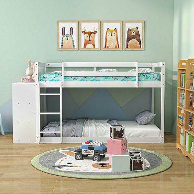Gymax Bunk Bed Wood Frame Storage Shelves Ladder Guardrails Kids