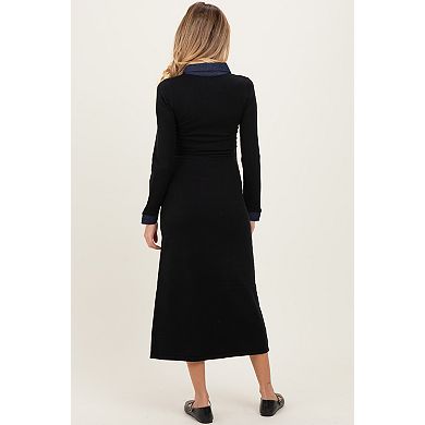 Maternity Denim Trim Knit Dress
