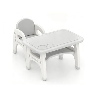 Gymax Kids Table and Chair Set w/Cute Dinosaur Modeling Storage Rack & Building Blocks