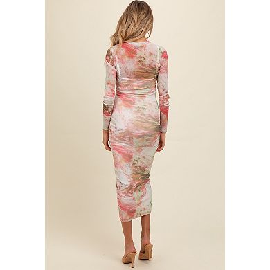 Maternity Abstract Printed Mesh Overlay Maxi Dress