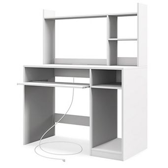 Gymax Computer Desk w/ Built-in Charge Station Wooden Writing Desk w/ Storage Hutch