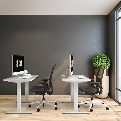 Gymax Dual-Motor Stand up Desk Frame Workstation Base w/ Adjustable Width & Height White