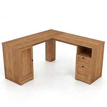 Gymax 66 Inch L-Shaped Computer Desk Spacious Corner Desk w/ Drawers & Cabinet