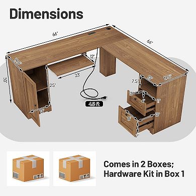 Gymax 66 Inch L-Shaped Computer Desk Spacious Corner Desk w/ Drawers & Cabinet