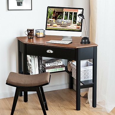 Gymax Corner Computer Desk Laptop Writing Table Workstation W/ Drawer & Shelves