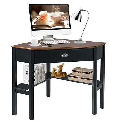 Gymax Corner Computer Desk Laptop Writing Table Workstation W/ Drawer & Shelves