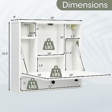 Gymax Wall-mounted Desk Floating Computer Workstation w/ Storage Shelves Home Office