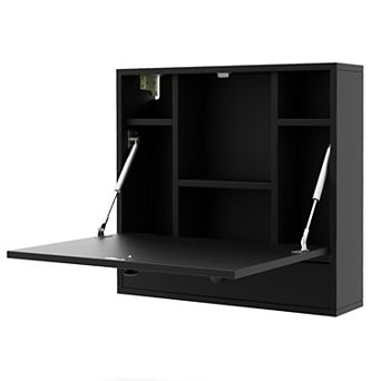 Gymax Wall-mounted Desk Floating Computer Workstation w/ Storage Shelves Home Office