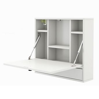 Gymax Wall-mounted Desk Floating Computer Workstation w/ Storage Shelves Home Office