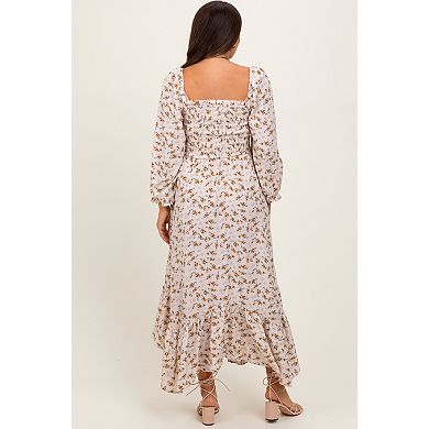 Maternity Floral Smocked Handkerchief Hem Maxi Dress