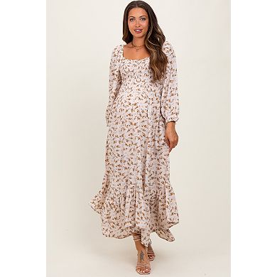 Maternity Floral Smocked Handkerchief Hem Maxi Dress