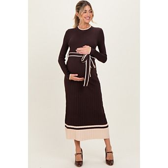 Maternity Ribbed Midi Sweater Dress With Belt