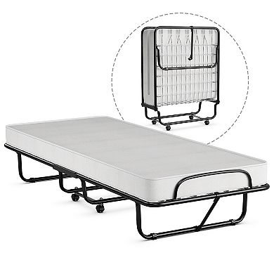 Gymax Rollaway Folding Metal Bed Memory Foam Mattress Cot Guest Made in Italy
