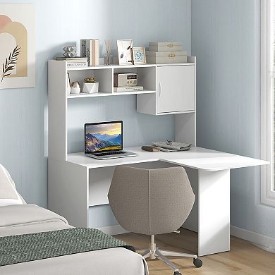 Gymax L-Shaped Desk w/ Open Storage Hutch Corner Computer Desk w/ Shelves & Cabinet