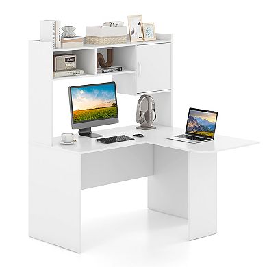 Gymax L-Shaped Desk w/ Open Storage Hutch Corner Computer Desk w/ Shelves & Cabinet