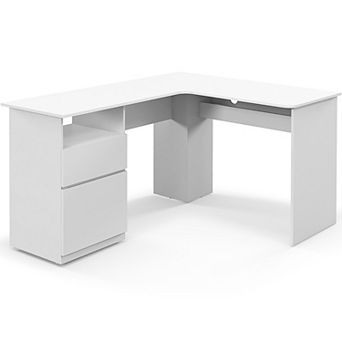 Gymax 59'' Corner Computer Desk L-Shaped Desk w/ Letter Size File Drawer & Open Shelf White