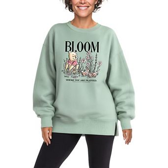 Women's Disney's Winnie The Pooh Bloom Where You Are Planted Oversized Fleece Crew Sweatshirt