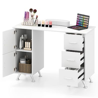Gymax Manicure Table Nail Desk w/ Drawers Wrist Rest Metal Legs Nail Tech Station
