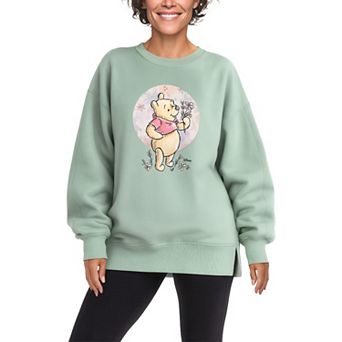 Women's Disney's Winnie The Pooh Floral Oversized Fleece Crew Sweatshirt