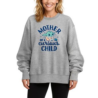 Women's Star Wars The Mandalorian Mother Of A Curious Child Oversized Fleece Crew Sweatshirt