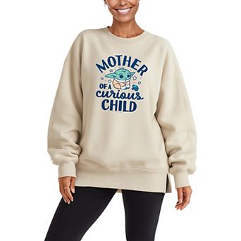 Women's Star Wars The Mandalorian Mother Of A Curious Child Oversized Fleece Crew Sweatshirt