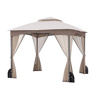 Gymax 10 X 10 FT Patio Gazebo w/Netting Walls Soft Top Double Roof Canopy w/ 4 Sandbags Outdoor Gray