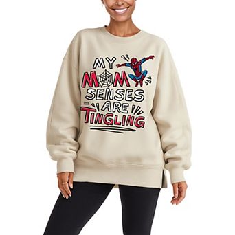 Women's Marvel Spider-Man My Mom Senses Are Tingling Oversized Fleece Crew Sweatshirt
