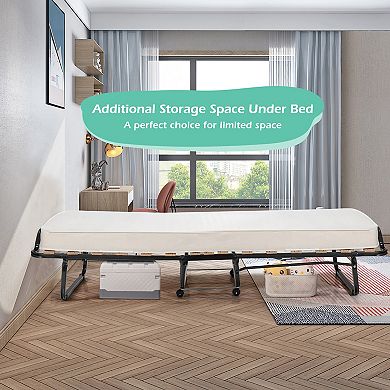 Gymax Portable Rollaway Guest Bed Folding Bed w/ Mattress Memory Foam & Dustproof Cover