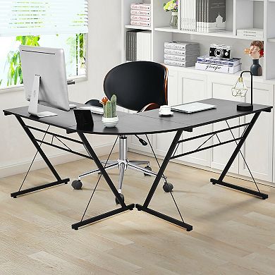 Gymax 59'' L-Shaped Corner Desk Home Office Computer Table Study Workstation Black