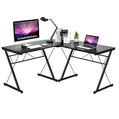 Gymax 59'' L-Shaped Corner Desk Home Office Computer Table Study Workstation Black