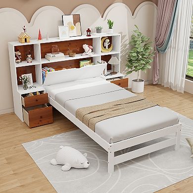 Gymax Bed Frame w/ Storage Headboard & Nightstands 7 Compartments 3 Drawers