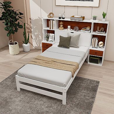 Gymax Bed Frame w/ Storage Headboard & Nightstands 7 Compartments 3 Drawers