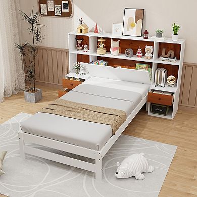 Gymax Bed Frame w/ Storage Headboard & Nightstands 7 Compartments 3 Drawers
