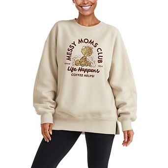Women's Peanuts Pig-Pen Messy Moms Club Oversized Fleece Crew Sweatshirt