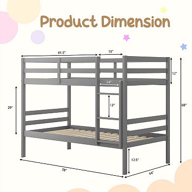 Gymax Wood Bunk Beds W/Ladder & Safety Rail Pine Wood Bunk Bed